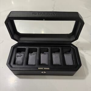 TAG Heuer 5 Watch Display Case Black Leather Glass Lid Locking Box OEM